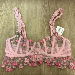 Brand New Anthropologie Pink Floral Bra/Bralette XS